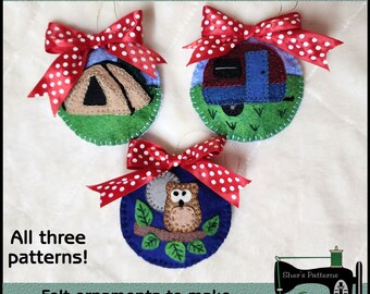 PDF Pattern for Felt Camping Ornaments, Christmas Ornament, Christmas Applique, Camping Appliques, Kids Craft, Sewing Pattern, Tutorial, DIY