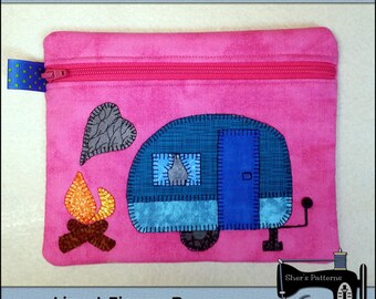 PDF Pattern for Tiny Camper Zipper Bag, Camping Zipper Bag Pattern, Camper Applique Sewing Pattern, Tutorial, DIY