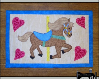 PDF Pattern for Carousel Horse Mug Rug, Carousel Horse Mug Rug Pattern, Horse Mini Quilt Pattern, Horse Applique, Sewing Pattern, DIY