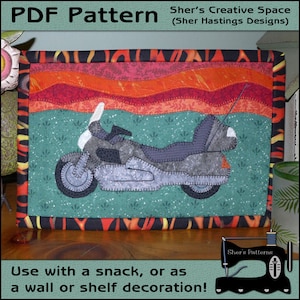 PDF Pattern for Motorcycle Rug, Men&#39;s Mug Rug Pattern, Motorcycle Mini Quilt Pattern, Motorcycle Applique Sewing Pattern, Tutorial, DIY
