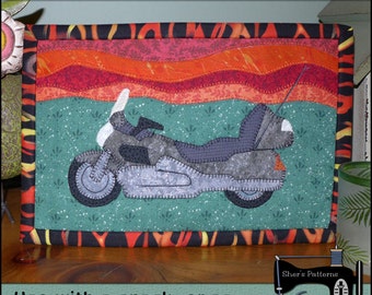 PDF Pattern for Motorcycle Rug, Men's Mug Rug Pattern, Motorcycle Mini Quilt Pattern, Motorcycle Applique Sewing Pattern, Tutorial, DIY