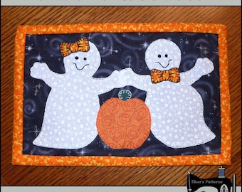 Patrón PDF para alfombra de taza de Halloween, patrón de alfombra de taza fantasma, patrón de mini edredón fantasma, patrón de costura de apliques fantasma, tutorial, bricolaje