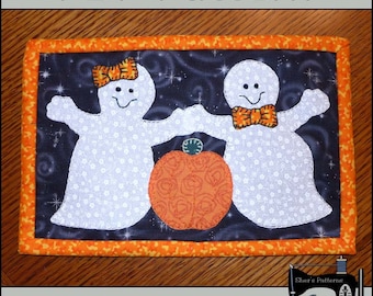 PDF Pattern for Halloween Mug Rug, Ghost Mug Rug Pattern, Ghost Mini Quilt Pattern, Ghost Applique Sewing Pattern, Tutorial, DIY