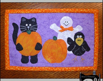 PDF Pattern for Halloween Friends Mug Rug, Halloween Mug Rug Pattern, Halloween Mini Quilt Pattern, Halloween Sewing Pattern, Tutorial, DIY