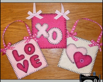 PDF Pattern for Felt Valentine Treat Bags, Valentine Gift Card Holder Pattern, Valentine Appliques Sewing Pattern, Tutorial, DIY