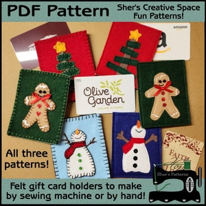 Patrón PDF para portatarjetas de regalo de fieltro, portatarjetas de regalo de Navidad, billetera de fieltro, apliques navideños - Patrón de costura, tutorial, bricolaje