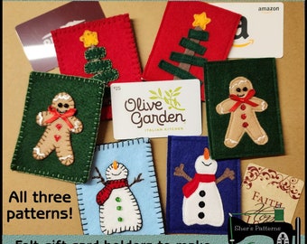 PDF Pattern for Felt Gift Card Holder, Christmas Gift Card Holder, Felt Wallet, Christmas Appliques - Sewing Pattern, Tutorial, DIY