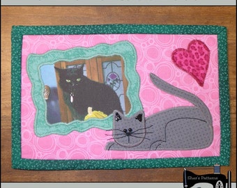 PDF Pattern for Cat Mug Rug, Cat Photo Mug Rug Pattern, Cat Mini Quilt Pattern - Sewing Pattern, Tutorial, DIY