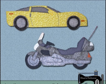 Plantillas de apliques de coches deportivos y motocicletas - Patrón de apliques de motocicletas - Plantilla de apliques de coches deportivos - Patrón de costura, Patrón PDF, BRICOLAJE