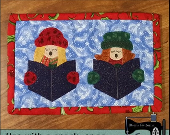 Patrón PDF para Alfombra Taza Carolers, Patrón Alfombra Taza Navidad, Patrón mini edredón Carolers, Patrón de costura apliques navideños, Tutorial, DIY