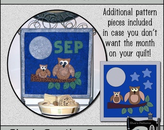 PDF Pattern for September Quilt Block of the Month, Owl Applique Quilt Pattern, Owl Quilt, Fall Quilt - Sewing Pattern, Tutorial, DIY
