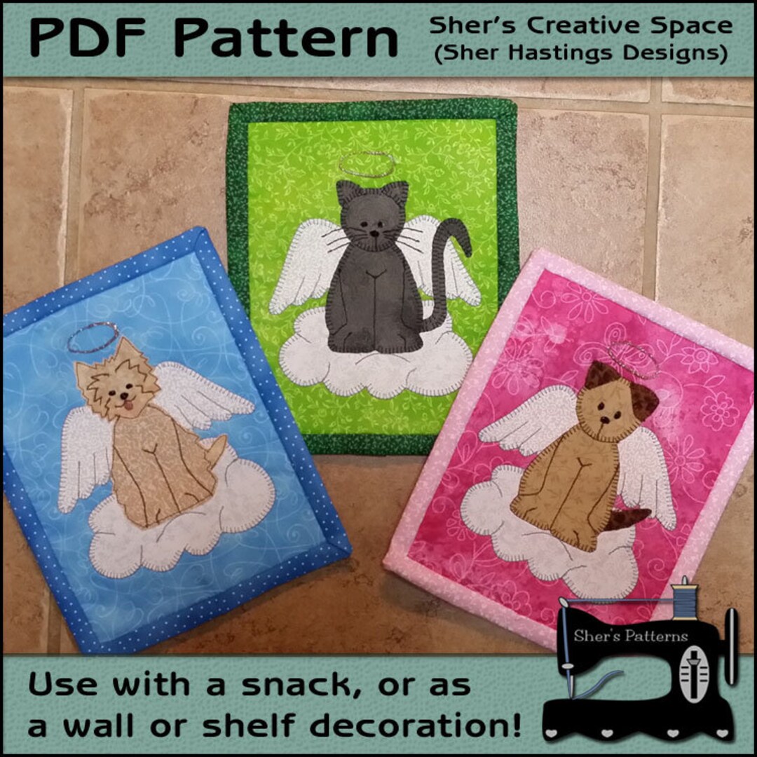PDF Pattern for Angel Pets Mug Rug, Dog Mug Rug Pattern, Cat Mug Rug ...