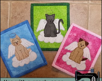 Patrón PDF para alfombra de taza Angel Pets, patrón de alfombra de taza de perro, patrón de alfombra de taza de gato, patrón de mini edredón de perro - patrón de costura de gato, tutorial, bricolaje