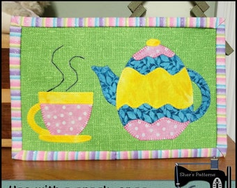 PDF Pattern for Easter Egg Teapot Mug Rug, Teapot Mug Rug Pattern, Easter Mug Rug, Teapot Applique, Easter Sewing, Teapot Tutorial, DIY