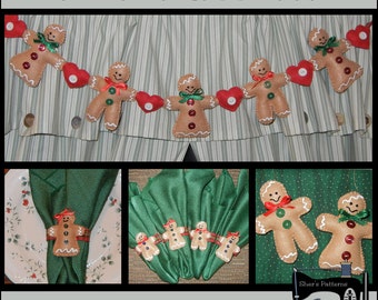 PDF Pattern for Gingerbread Garland, Gingerbread Ornaments Pattern, Gingerbread Napkin Rings Pattern, Favors, Sewing Pattern, Tutorial, DIY