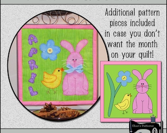 Patrón PDF para el bloque de edredón del mes de abril, patrón de mini edredón apliques de Pascua, edredón de Pascua - Patrón de costura, tutorial, bricolaje