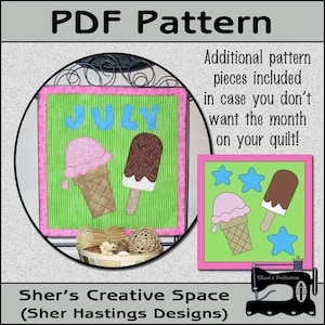 PDF Pattern for July Quilt Block of the Month, Applique Quilt Pattern, Ice Cream Quilt, Summer Quilt - Ice Cream Sewing Pattern, DIY