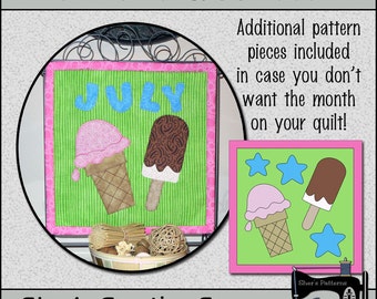 PDF Pattern for July Quilt Block of the Month, Applique Quilt Pattern, Ice Cream Quilt, Summer Quilt - Ice Cream Sewing Pattern, DIY