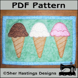 PDF Schnittmuster für Eistüten Teppich, Eisbecher Teppich Muster, Feinschmecker Tasse Teppich, Dessert Mini Quilt Muster - Schnittmuster, Anleitung