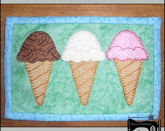 PDF Pattern for Ice Cream Cone Mug Rug, Ice Cream Mug Rug Pattern, Foodie Mug Rug, Dessert Mini Quilt Pattern - Sewing Pattern, Tutorial