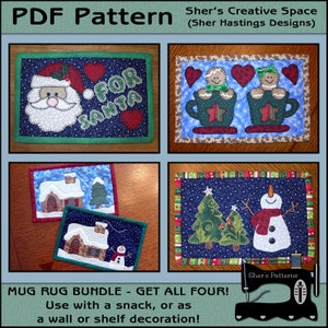 PDF Pattern for Christmas Mug Rug Bundle Vol 2, Mug Rug Pattern Bundle, Christmas Applique Templates, Sewing Pattern, Tutorial, DIY