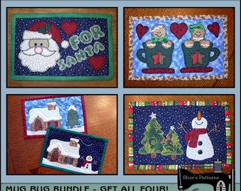 PDF Pattern for Christmas Mug Rug Bundle Vol 2, Mug Rug Pattern Bundle, Christmas Applique Templates, Sewing Pattern, Tutorial, DIY
