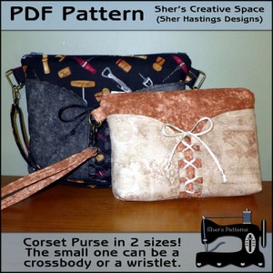 PDF Pattern for Corset Clutch, Wristlet Pattern, Crossbody Bag Pattern, Purse Sewing Pattern, Tutorial, DIY