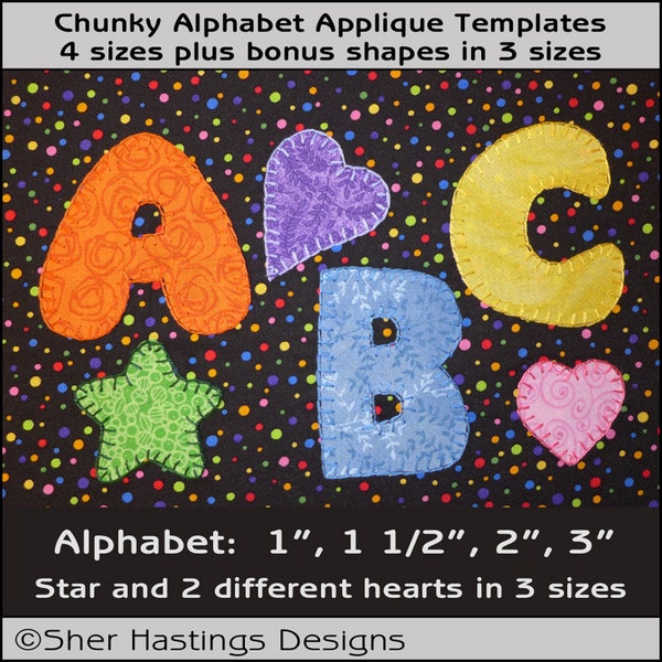 Applique Template, Chunky Alphabet Applique Templates, Alphabet Applique Pattern, Letters Template, Alphabet Sewing Pattern, PDF Pattern