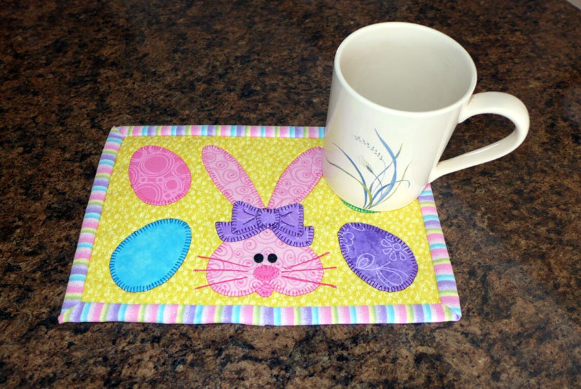 PDF Pattern for Heart Bunny Mug Rug Heart Bunny Mug Rug Etsy