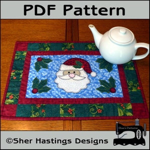 PDF Pattern Santa Table Runner, Christmas Table Runner, Christmas Table Topper Pattern, Santa Quilt Pattern, Sewing Pattern, Tutorial, DIY image 1