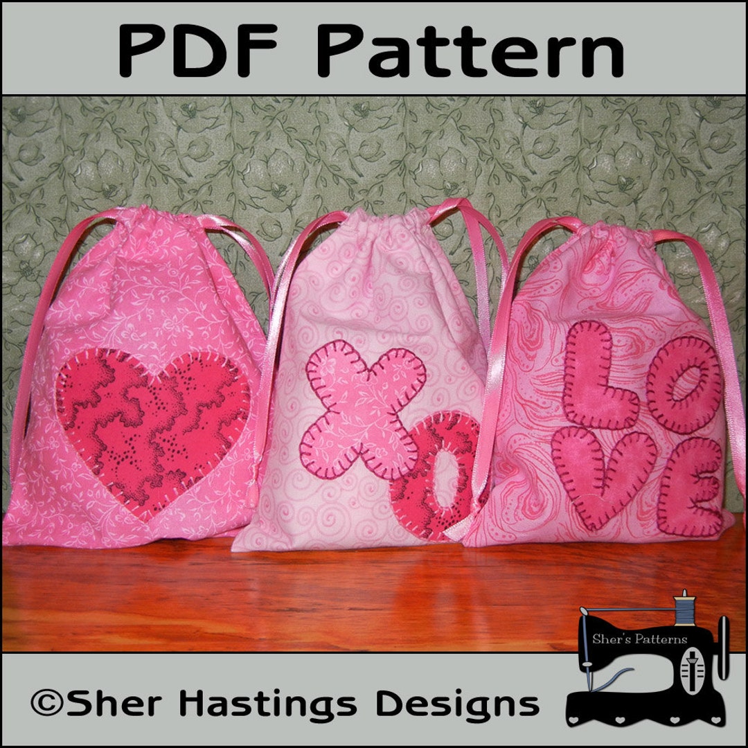 PDF Pattern for Valentine Gift Bags, Valentine Treat Bag Pattern ...
