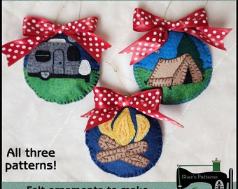PDF Pattern for Felt Camping Ornaments, Christmas Ornament, Christmas Applique, Camping Appliques, Kids Craft, Sewing Pattern, Tutorial, DIY