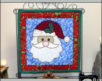 PDF Pattern for Santa Mini Quilt, Santa Appliques, Christmas Quilt Pattern, Christmas Sewing Pattern Christmas Applique, Tutorial, DIY
