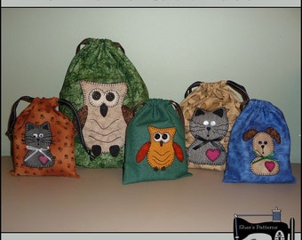 Patrón PDF para bolsa de regalo amantes de las mascotas, patrón de bolsa de regalo de búho, patrón de bolsa para perros, patrón de bolsa con cordón, bolsas de golosinas, patrón de costura, bricolaje