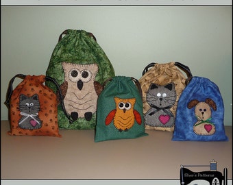 PDF Pattern for Pet Lovers Gift Bag, Owl Gift Bag Pattern, Dog Bag Pattern, Drawstring Bag Pattern, Treat Bags, Sewing Pattern, DIY