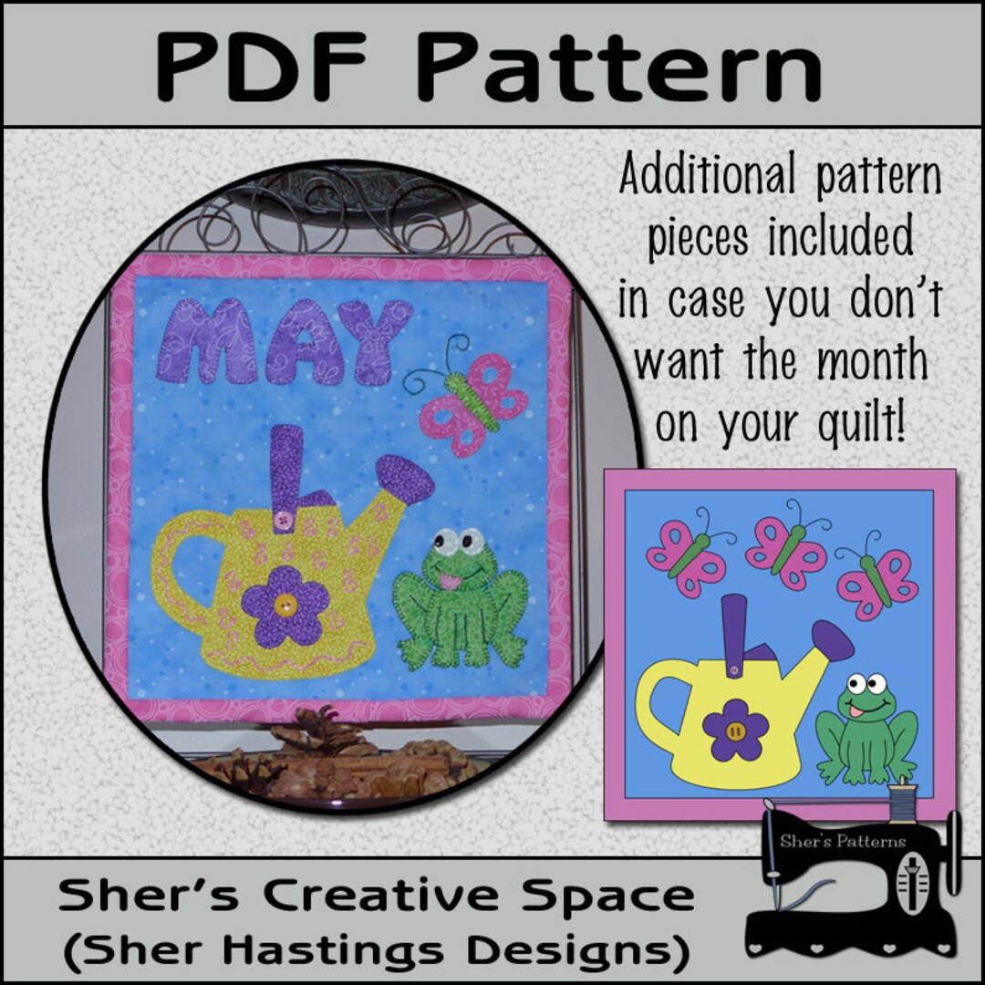 May Print Pattern PDF Pattern for May Quilt Block of the Month, Applique Quilt Pattern ...