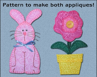 Flower & Bunny Applique Templates, Bunny Applique Pattern, Flower Applique Template, Easter Applique Template, Sewing Pattern, PDF Pattern