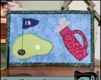 Patrón PDF para alfombra de taza de golf, patrón de alfombra de taza de vacaciones, mini edredón de golf, apliques de golf, alfombra de taza deportiva - Patrón de costura, Tutorial, Bricolaje