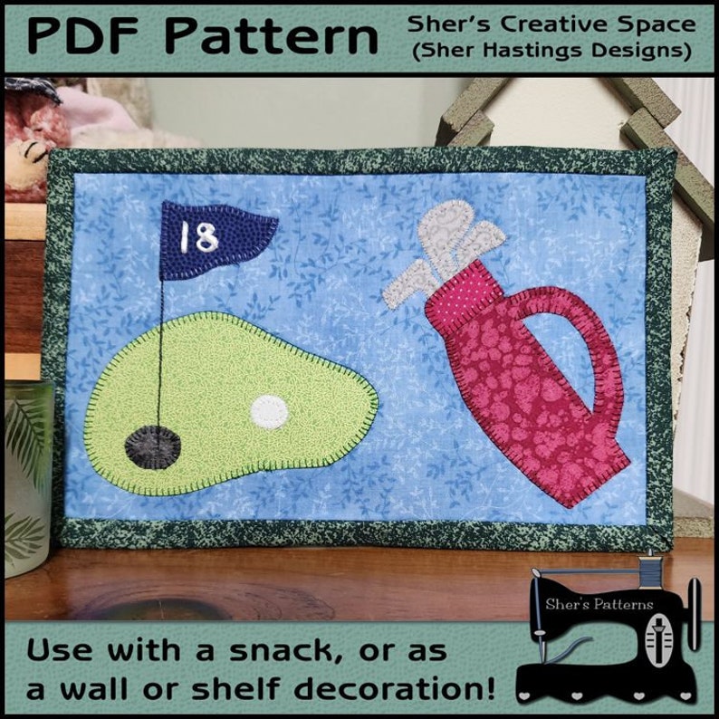 PDF Pattern for Golf Mug Rug, Vacation Mug Rug Pattern, Golf Mini Quilt, Golf Applique, Sports Mug Rug Sewing Pattern, Tutorial, DIY image 1