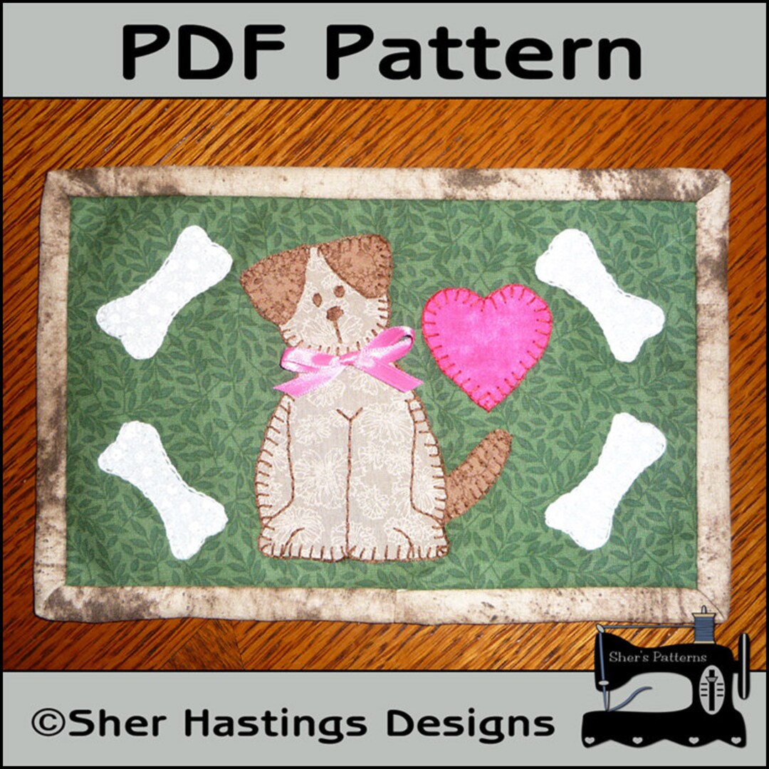 PDF Pattern for Dog Mug Rug, Dog Mug Rug Pattern, Dog Mini Quilt