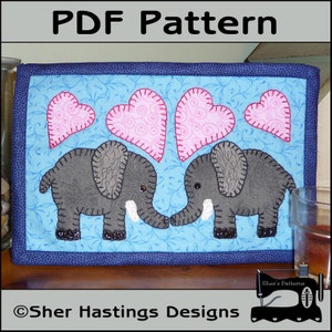 PDF Pattern for Elephant Mug Rug, Elephant Mug Rug Pattern, Elephant Mini Quilt Pattern, Zoo Applique Template, Sewing Pattern, Tutorial