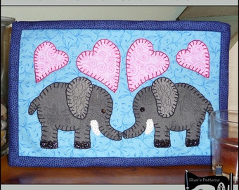 PDF Pattern for Elephant Mug Rug, Elephant Mug Rug Pattern, Elephant Mini Quilt Pattern, Zoo Applique Template, Sewing Pattern, Tutorial