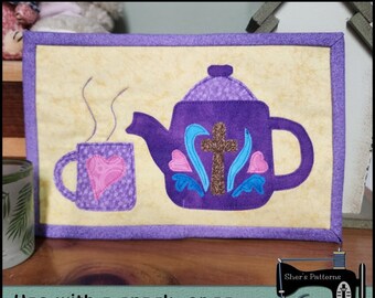 PDF Pattern for Cross Teapot Mug Rug, Cross Mug Rug Pattern, Easter Mug Rug, Teapot Applique, Christian Applique, Mug Rug Tutorial, DIY