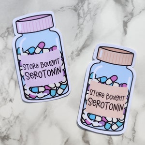 Adesivo fustellato per serotonina acquistato in negozio, salute mentale, carino, divertente, depressione, ansia, umorismo, adesivo per bottiglia di pillole, per cancelleria