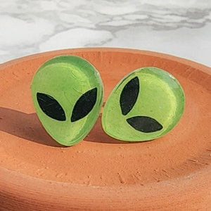 Alien Head Stud Earrings Extra Terrestrial Earrings Studs Hypoallergenic Gift Jewelry Accessory Fun Weird ET Alien