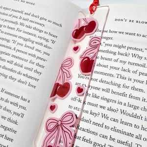 Coquette Cherry Acrylic Bookmark Cherry With Bows Coquette Bookmark Girly Aesthetic Bookmark for Book Lovers