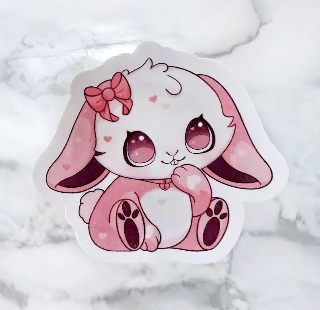 Pink Bunny Die Cut Sticker Cute Rabbit Sticker Kawaii Bunny With Hearts ...