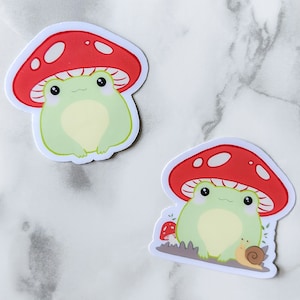 Mushroom Frog Sticker Cottagecore Adorable Cute Frog Sticker Mushroom Sticker Water Bottle Sticker Stationary Journal Sticker Cottage Core
