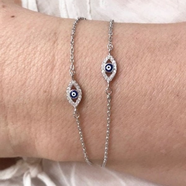 Evil Eye Sterling Silver Bracelet Etsy