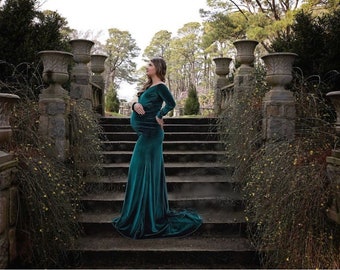 green velvet maternity dress